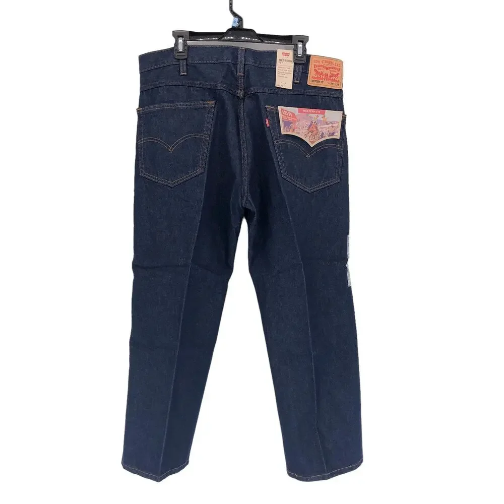 NEW Levi's Western Fit Jeans Mens 38x29 Straight Leg 100% Cotton Blue Denim Dark